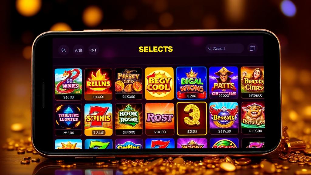 Antara muka pemilihan slot online dengan peratusan RTP di telefon bimbit