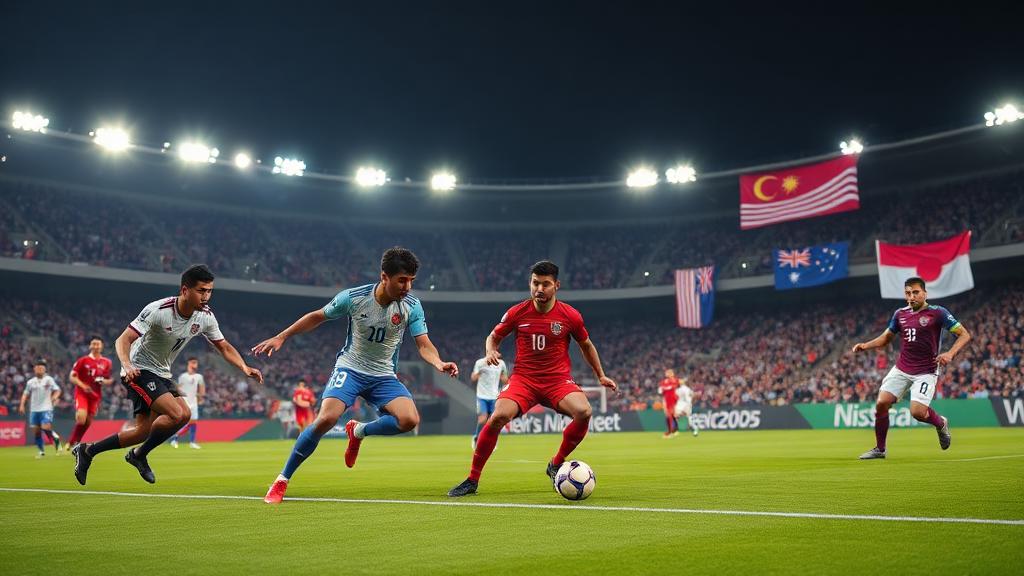 Perlawanan kelayakan Piala Dunia 2026 zon Asia dengan bendera pasukan Asia