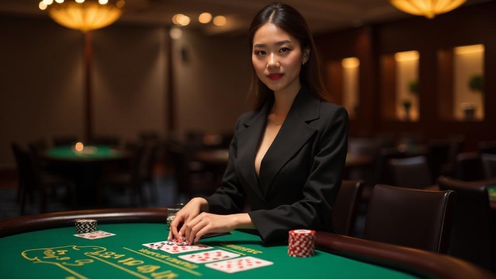 Dealer langsung bermain Baccarat di meja kasino dalam talian MegaCasinoWorld dengan streaming HD