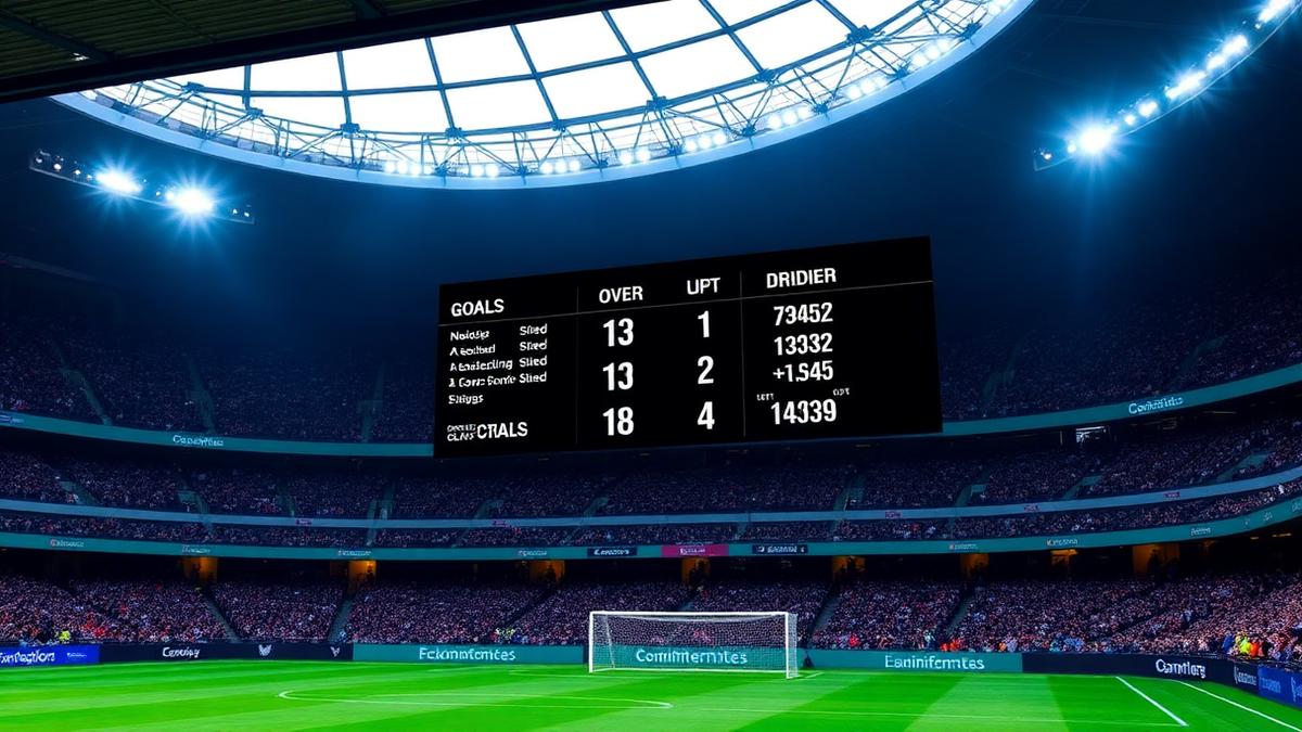 Papan skor bola sepak menunjukkan jumlah gol untuk taruhan over under di Malaysia